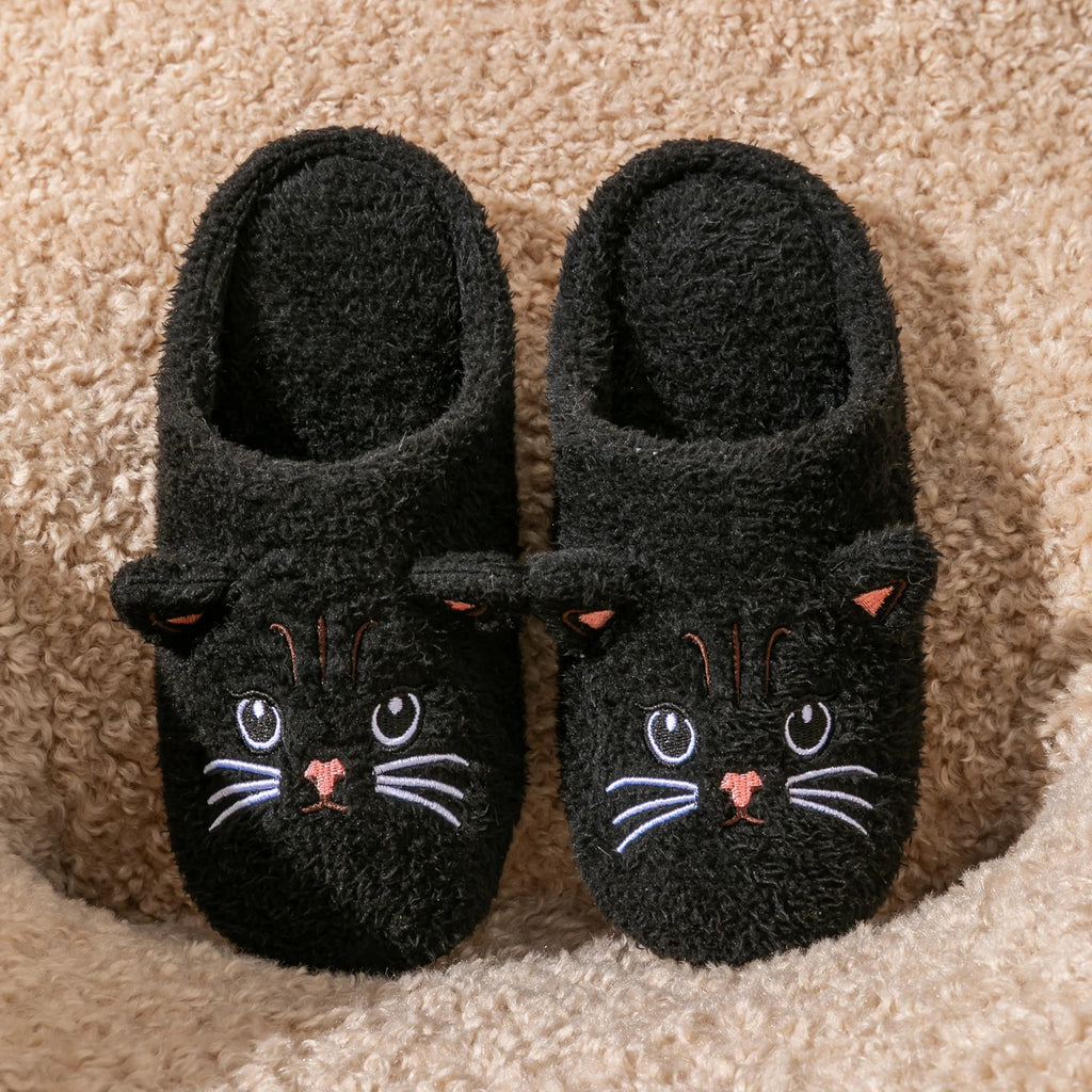 Non-Slip Soft Plush Cat Slippers for Women Men Unisex Warm Fleece House Slippers Indoor Floor Shoes Autumn Winter Home Comfort