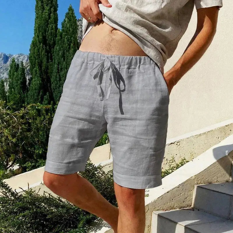 New men's cotton and linen solid color short shorts lightweight sports pants linen beach shorts jogging sports shorts men's shor