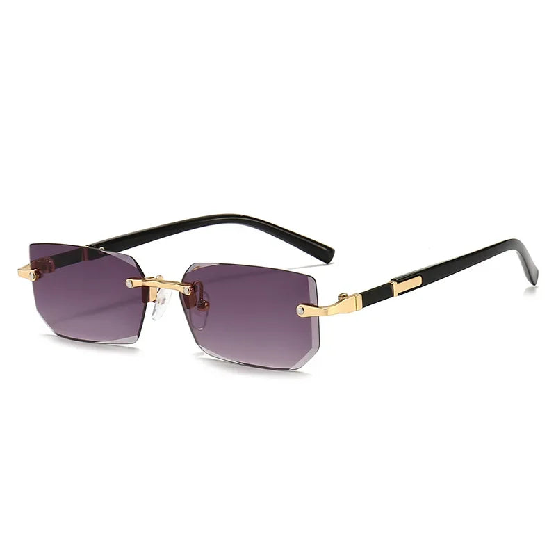 Rimless Rectangle Sunglasses, UV400 Protection Y2K Frameless Sun Glasses, Retro Eyewear for Women & Men