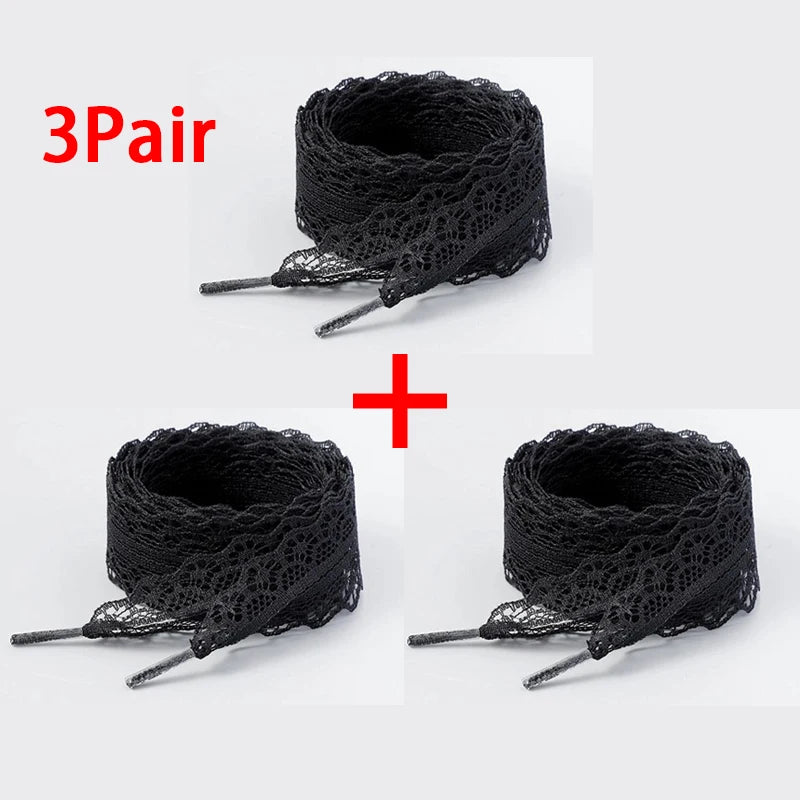 Black and white lace-woven shoelaces 2.9 cm wide decorative flat laces suitable for ballet shoes and sneakers