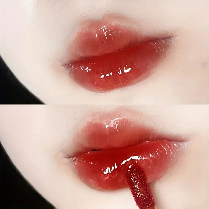 6 color lip glaze, cute little bear, mirror gloss, jelly lips with sparkling light dew water, long-lasting stain resistant trans