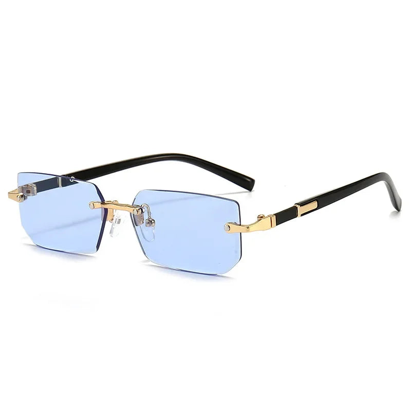 Rimless Rectangle Sunglasses, UV400 Protection Y2K Frameless Sun Glasses, Retro Eyewear for Women & Men
