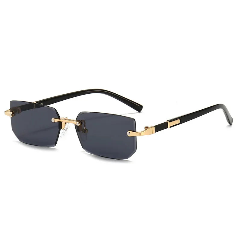 Rimless Rectangle Sunglasses, UV400 Protection Y2K Frameless Sun Glasses, Retro Eyewear for Women & Men