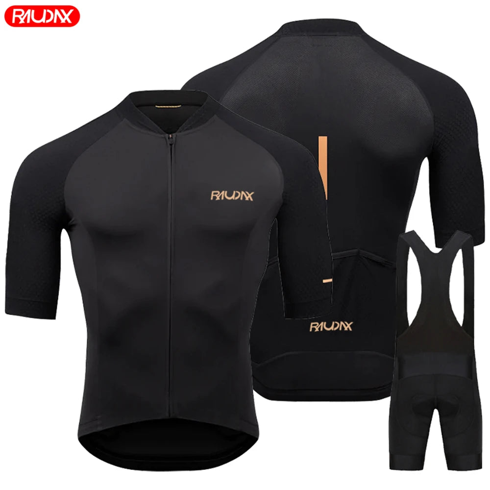 Raudax Team 2024 Men Summer Short Sleeve Cycling Jersey Set MTB Maillot Ropa Ciclismo Bicycle Wear Breathable Cycling Clothing