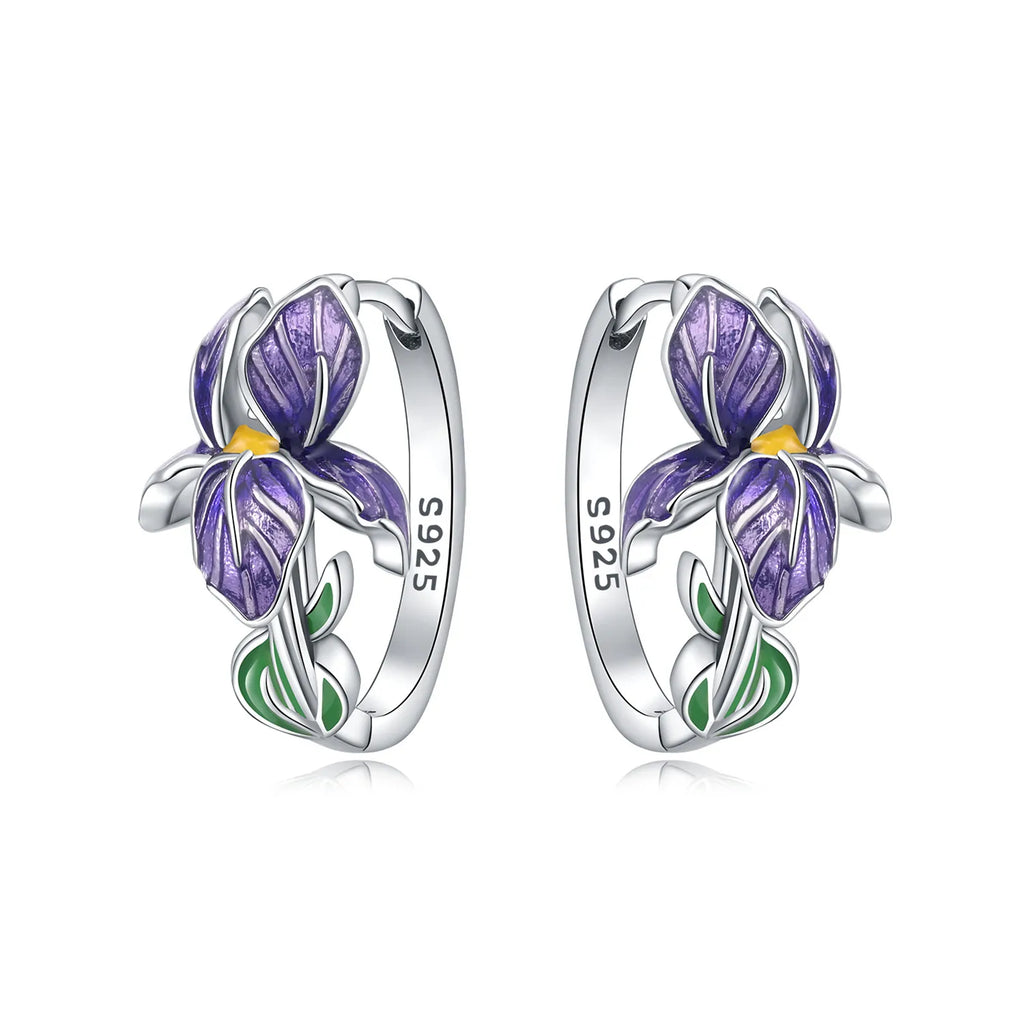 925 Sterling Silver Flower and Plant Series Purple Iris Earrings Exquisite Wedding Party Gifts for Ladies Jewelry Fashion Gifts