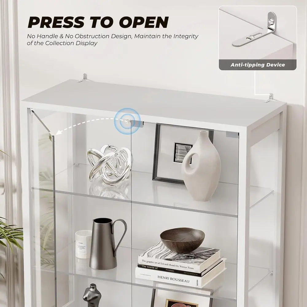 71 6-Tier Glass Door Display Cabinet with 3 Color Lights, Adjustable Shelves, Human Body Sensor, White