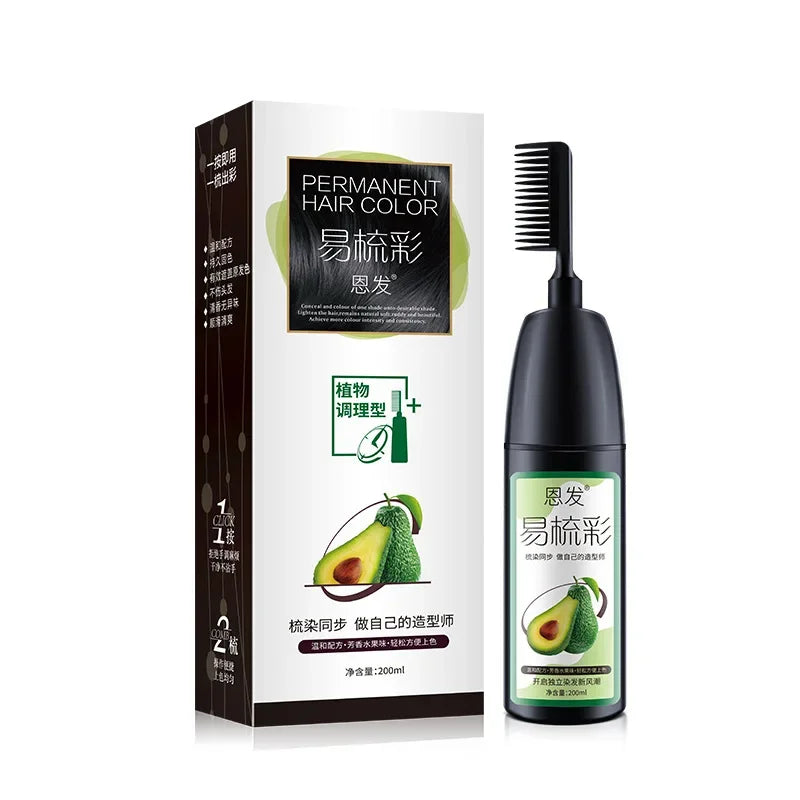 200ML Avocado Essence Hair Dye Shampoo Beauty Nourishes Long Lasting Hair Coloring Cream Care for Men Women Home Salon with Comb