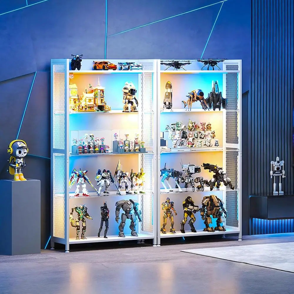 Illuminated Glass Display Cabinet with 4 Shelves for Collectibles and Books