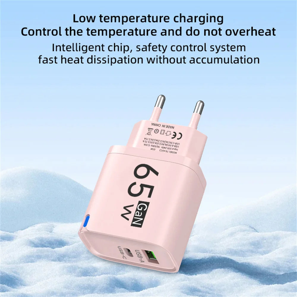 65W Fast Charge USB Type C Charger GaN Mobile Phone Adapter For iPhone Xiaomi Huawei Samsung Oneplus High Speed Charging Adapter