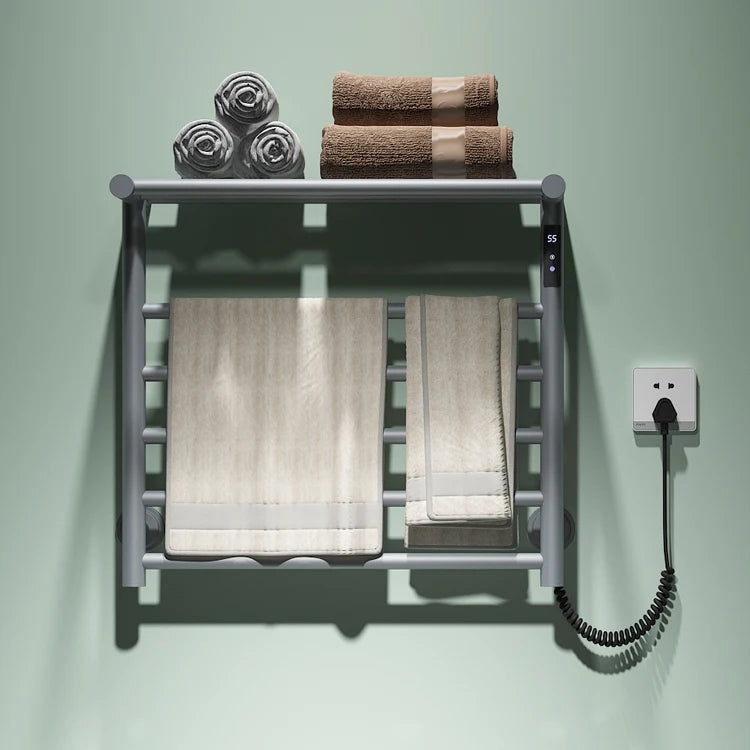 Modern Bathroom Electric Towel Radiator with Storage Rack Electric Heated Towel Rack with Shelf Heating Drying Towel Warmer