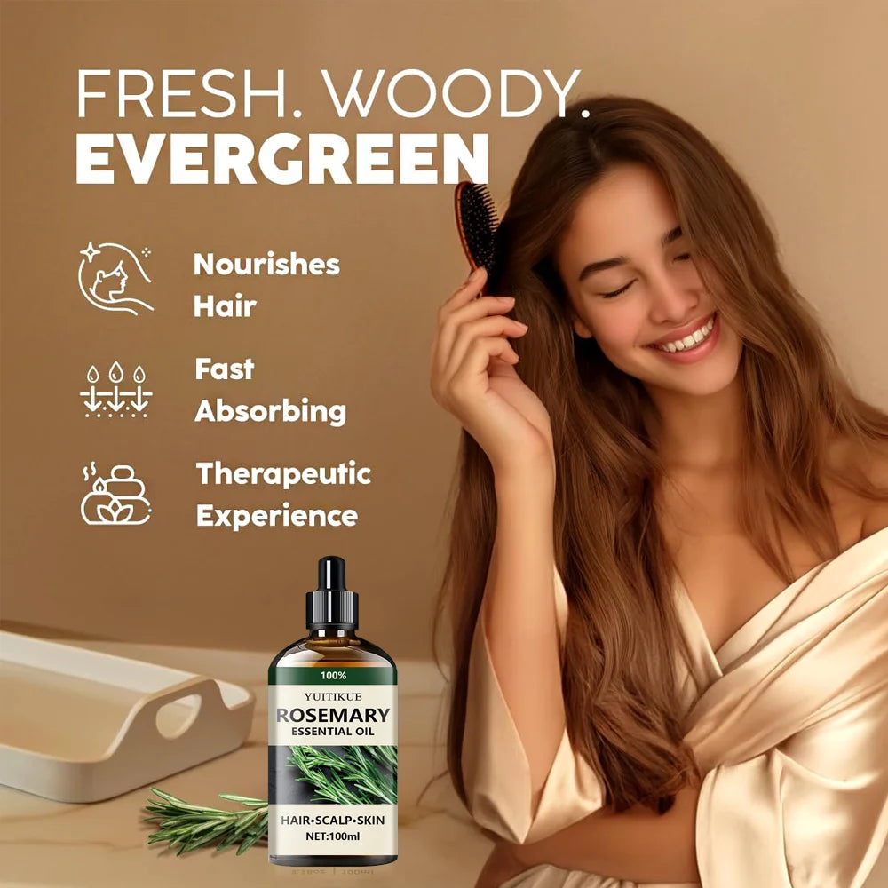 YUITIKUE 100% rosemary essential oil absorbs quickly, deeply moisturizes the hair, and smoothes dry and coarse hair