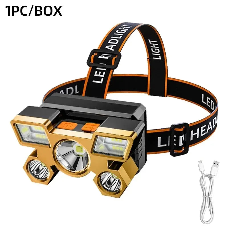 1pcs Rechargeable Headlamp, Portable 5LED Headlight Torch, Portable Working Light, Fishing Camping Head Light For Travel, Campin