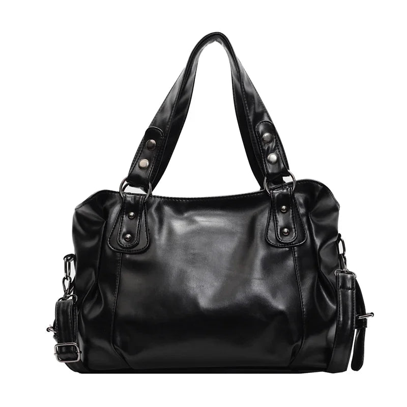 Retro Large Capacity PU Shoulder Bag for Women, Classic Solid Color Crossbody Tote Bag with Roomy Style