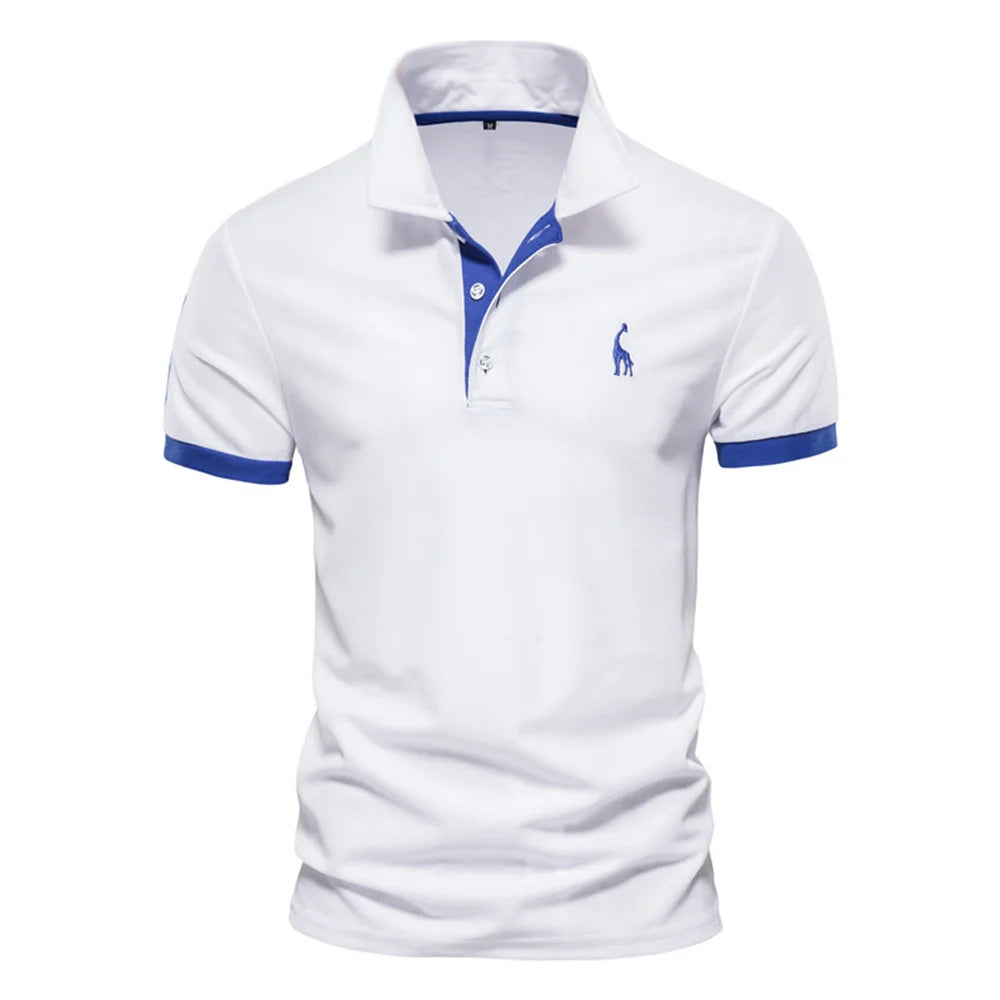 Dropshipping Polo Giraffe Shirt Men Quality Embroidery Summer Short Sleeve Polo Casual Business Social Mens Polos BR Size