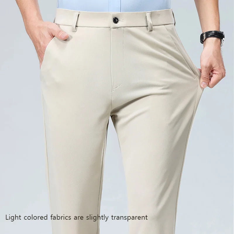 29-42 Men's Summer Thin Fashion Business Casual Suit Pants Long Pants Men's Elastic Straight Sleeve Formal Pants Plus Size 28-40