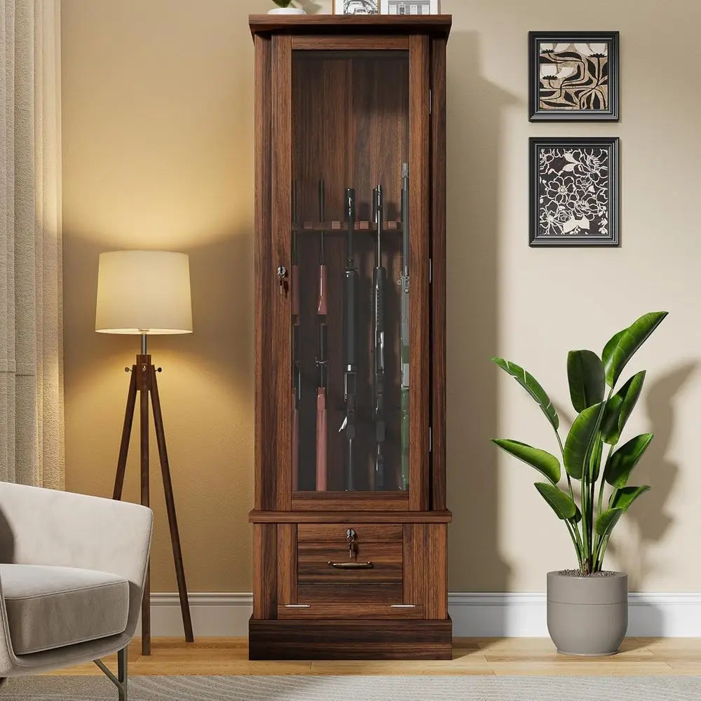 Large Capacity Wooden Gun Cabinet for Multiple Firearms with Quick Access