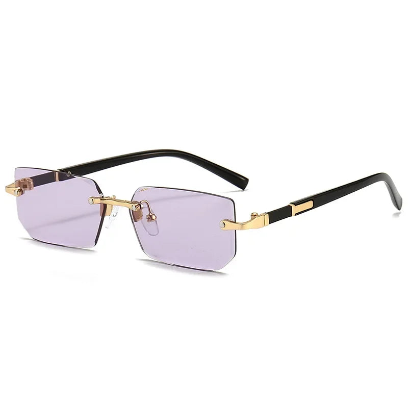 Rimless Rectangle Sunglasses, UV400 Protection Y2K Frameless Sun Glasses, Retro Eyewear for Women & Men