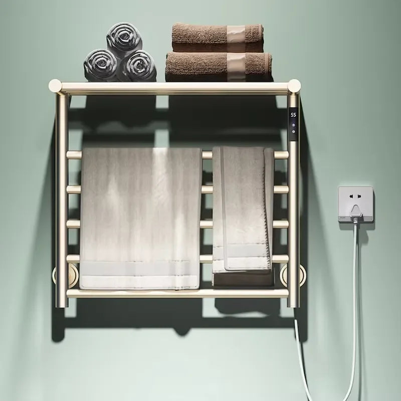 Modern Bathroom Electric Towel Radiator with Storage Rack Electric Heated Towel Rack with Shelf Heating Drying Towel Warmer