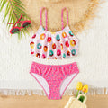 Donut Print Ruffle Girls 2 Piece Bikini Set Adjustable Cute Bathing Suit Kids Summer Beach Outdoor Pool Vacation Swimwear