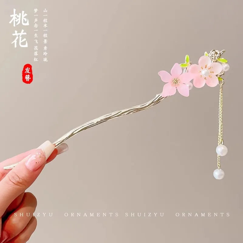 Elegant Chinese Style Hair Clip Tassel Hair Stick Traditional Floral Design Hairstyle Accessory Women Jewelry Hairpin Hairneedle
