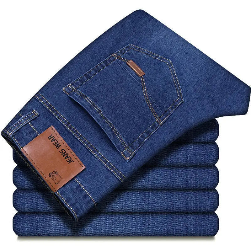 Men Fashion Straight Jeans Men 2025 New Stretch Slim Fit Pants Comfortable Soft Business Denim Trousers Male Brand Clothing