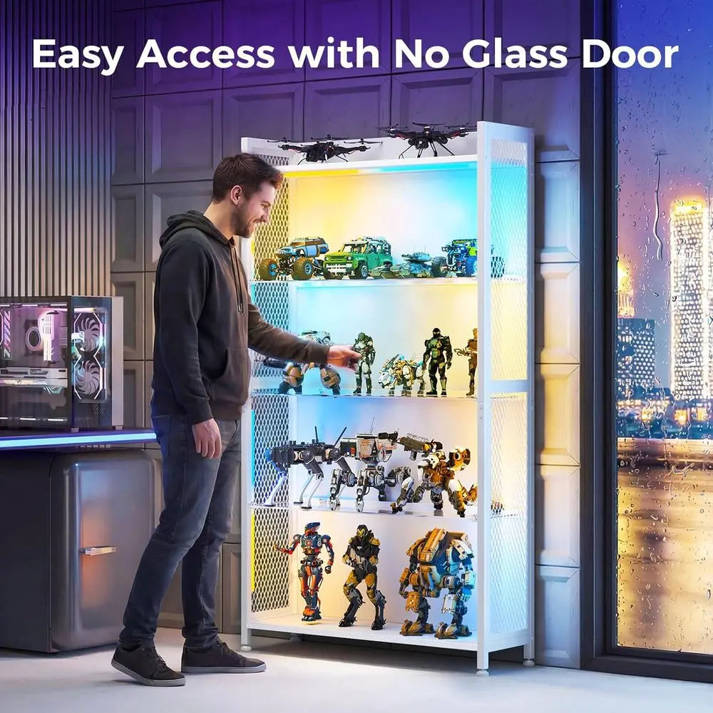 Illuminated Glass Display Cabinet with 4 Shelves for Collectibles and Books