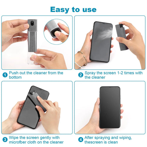 2 In 1 Phone Screen Cleaner Spray Portable Tablet Phone Touch Screen Cleaner Microfiber Cloth Set Glass Mini Cleaning Artifact
