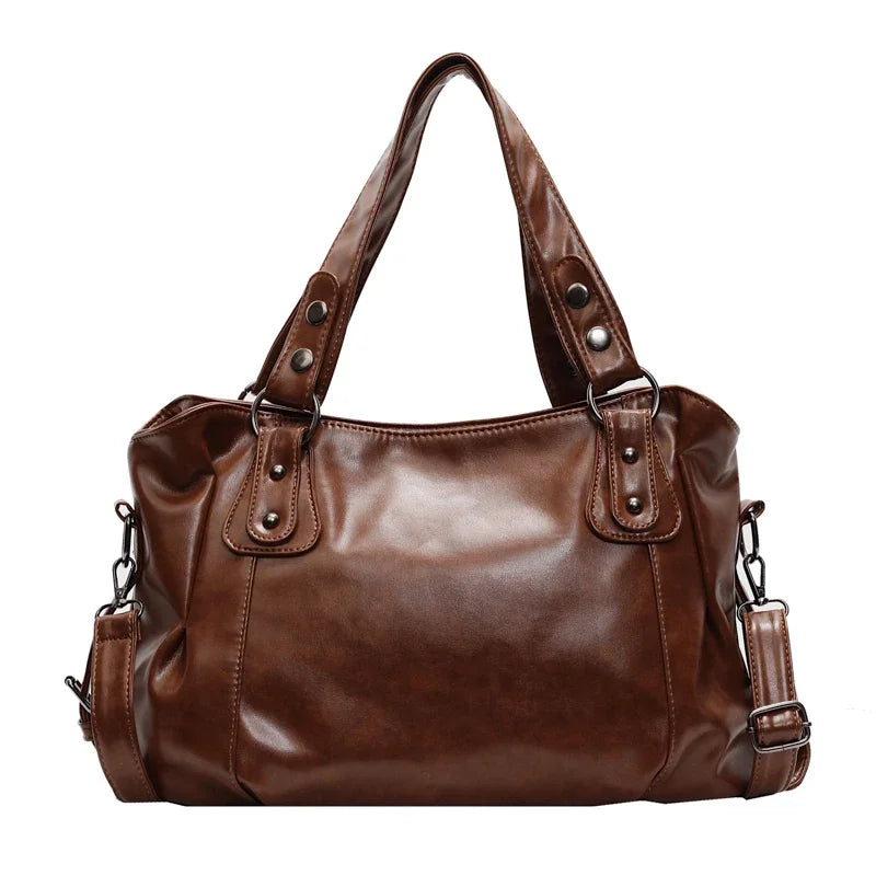Retro Large Capacity PU Shoulder Bag for Women, Classic Solid Color Crossbody Tote Bag with Roomy Style