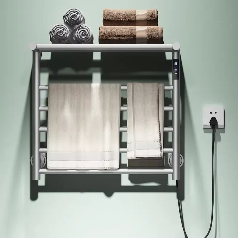 Modern Bathroom Electric Towel Radiator with Storage Rack Electric Heated Towel Rack with Shelf Heating Drying Towel Warmer