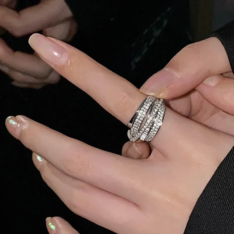 2024 Silver Color Rhinestone Ring Multi-layer Winding Rings for Women Wedding Full Zircon Finger Rings Fashion Jewelry Gifts