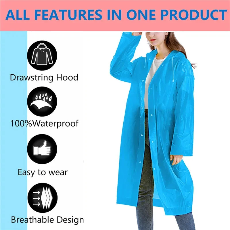 1PC Women Waterproof Long Raincoat Waterproof Hooded EVA Rain Jacket Man Poncho Outside Hiking Rainwear Clothing Men Rain Coat