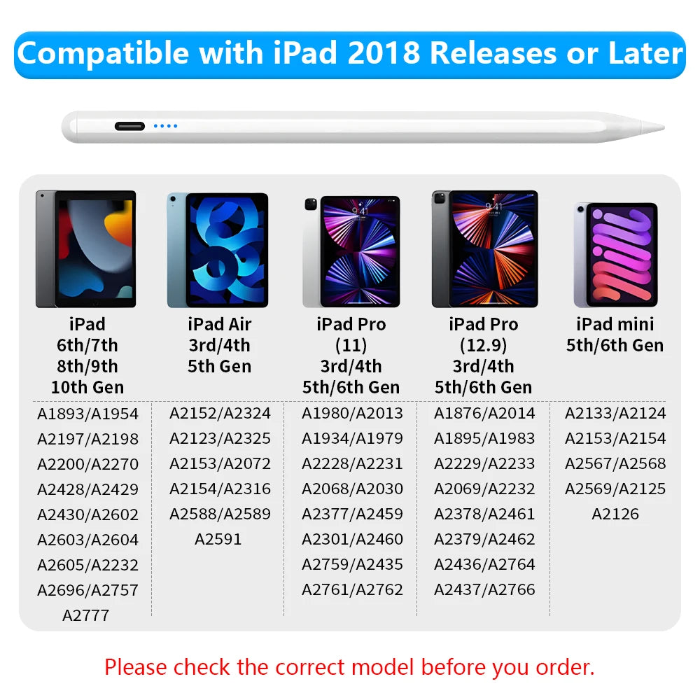 Stylus Pen For Apple Pencil with LED Power Indicators Palm Rejection Touch Pen For 2025 2022 2021 2020 2019 2018 iPad Pencil