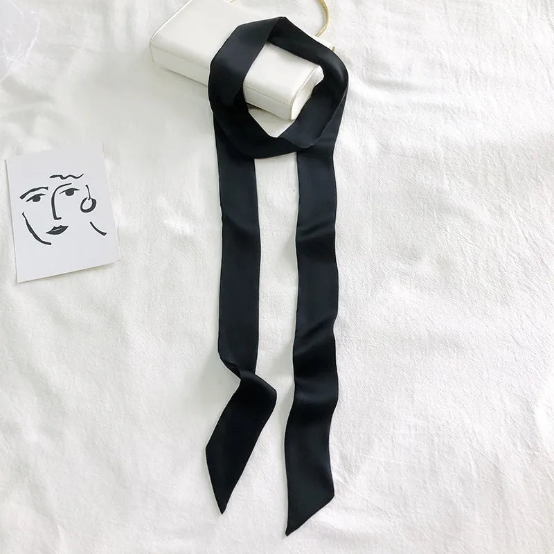 Korean Style 190*5cm Women Plain Chiffon Silk Scarf Solid Color Long Hairband Versatile Decorative Streamer Bag Tie Satin Ribbon