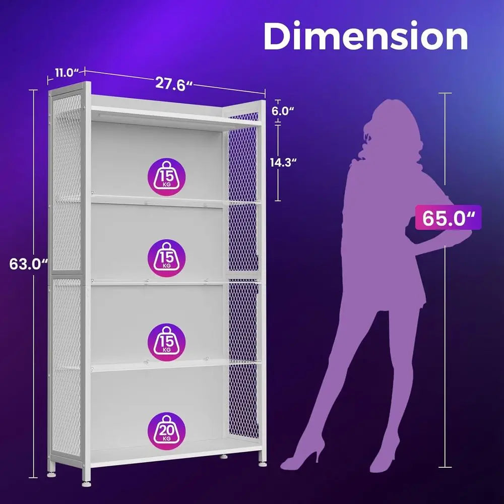 Illuminated Glass Display Cabinet with 4 Shelves for Collectibles and Books