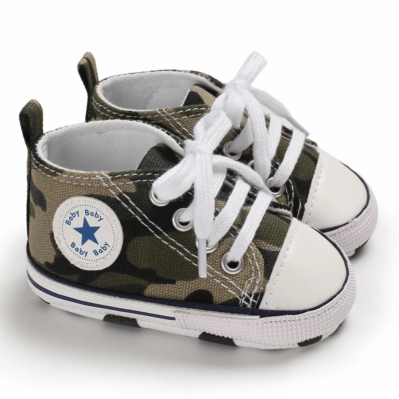 0-18 Months Baby Canvas Classic Sports Shoes Newborn Boys and Girls Printed Star First Walkers Shoes Infant Anti slip Baby Shoes