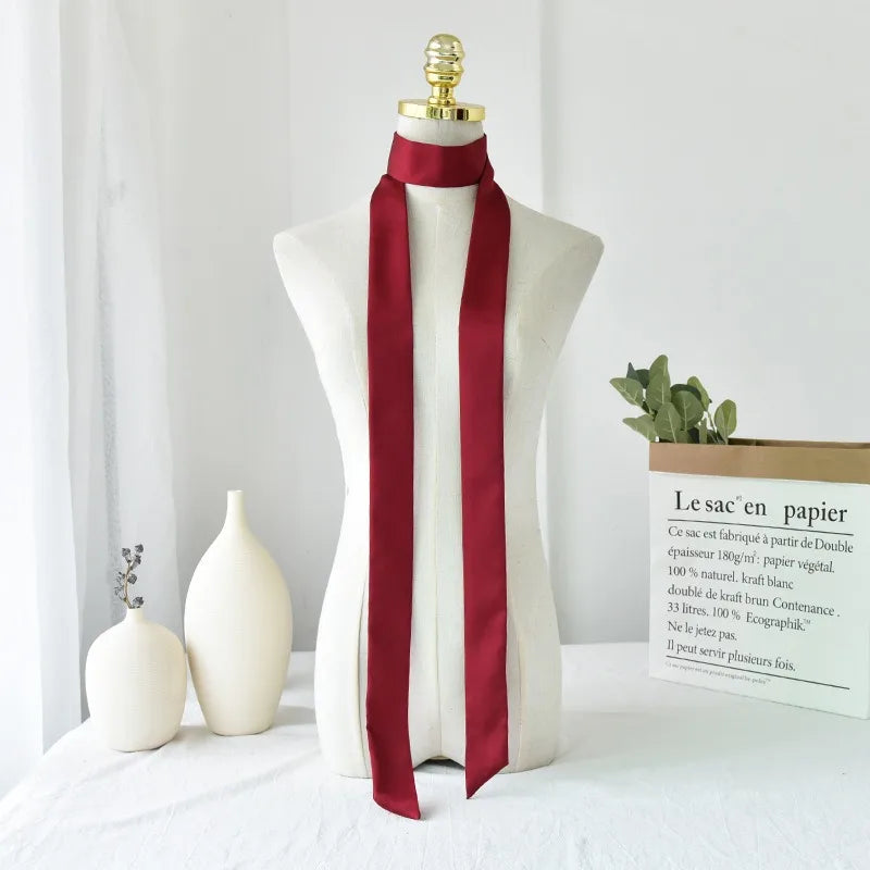 Korean Style 190*5cm Women Plain Chiffon Silk Scarf Solid Color Long Hairband Versatile Decorative Streamer Bag Tie Satin Ribbon