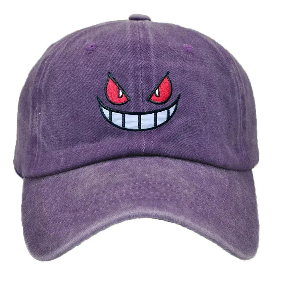 Anime Pokemon Gengar Baseball Caps Snapback Hats Adjustable Sports Caps Hip Hop Hats Trendy Embroidery Solid Color for Men Women