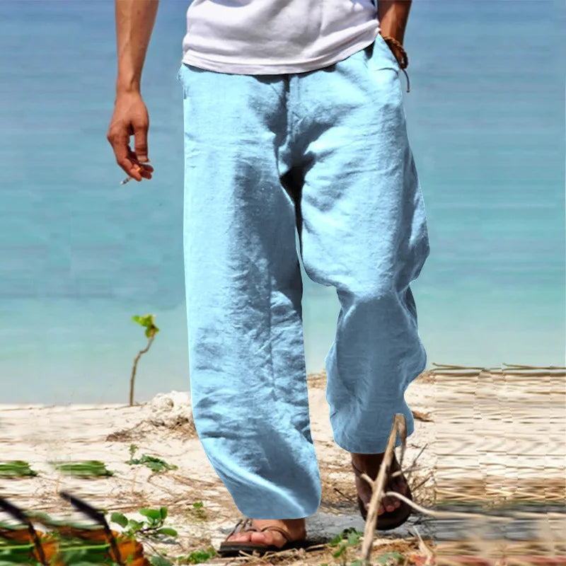2024 New Men's Cotton Linen Pants Loose Autum Casual Pants Male Breathable Solid Color Drawstring Jogger Yoga Long Trousers