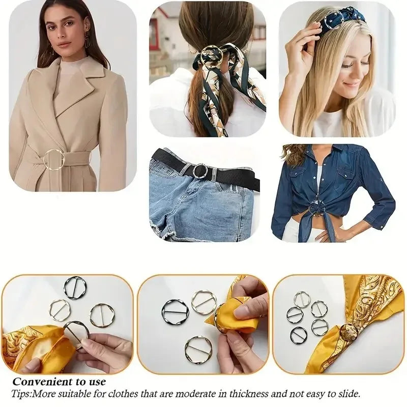 5-Piece Metal Adjustable Buckle Set Multi-use for Shirts Scarves Belts Fashion Accessory Kit