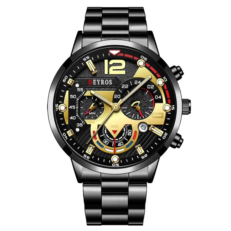 Fashion Men's Watches Stainless Steel Band Analog Quartz Wristwatch with Calendar