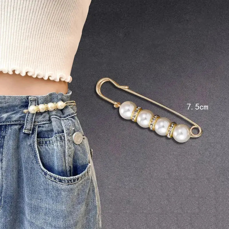 6 Pcs Set Artificial Pearl Waist Pin Clips for Trousers Pants Skirts Dress Waistline Adjusting Shirts Sweater Brooch