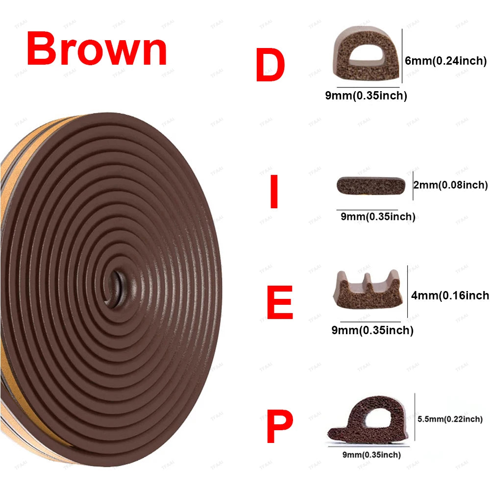5m/10m DIEP Shape Window Seal Strip 4 Colors Self-adhesive Rubber Weather Stripping Door Windproof Insulation Noise Tape