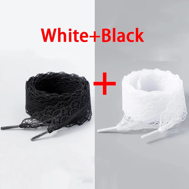 Black and white lace-woven shoelaces 2.9 cm wide decorative flat laces suitable for ballet shoes and sneakers