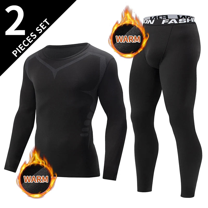 2/4 Pcs Autumn/Winter Men's Black Long sleeved Pants Underwear Set Youth Fitness Running Base Sports Shirt Casual Stretch Pants