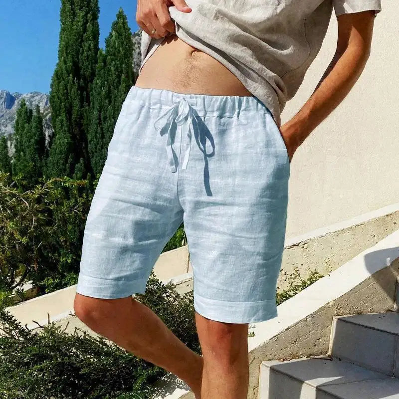 New men's cotton and linen solid color short shorts lightweight sports pants linen beach shorts jogging sports shorts men's shor