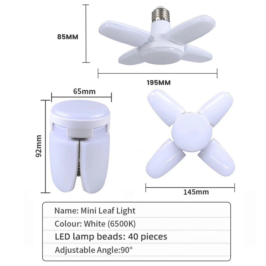 E27 Fan Shape Foldable 40LEDs Bulb AC220V/110V Deformation for Home Ceiling Lights Warehouse and Garage White Light 6500K Bulb