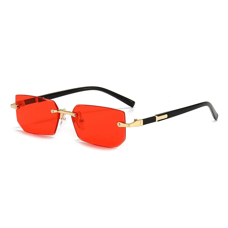 Rimless Rectangle Sunglasses, UV400 Protection Y2K Frameless Sun Glasses, Retro Eyewear for Women & Men