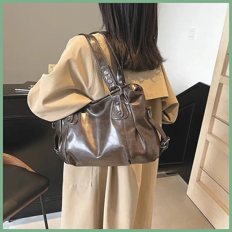 Retro Large Capacity PU Shoulder Bag for Women, Classic Solid Color Crossbody Tote Bag with Roomy Style