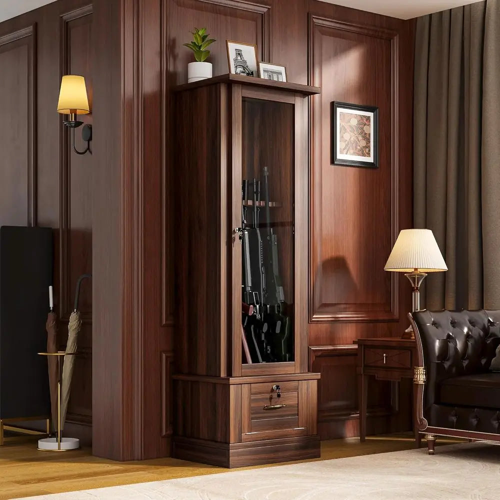 Large Capacity Wooden Gun Cabinet for Multiple Firearms with Quick Access