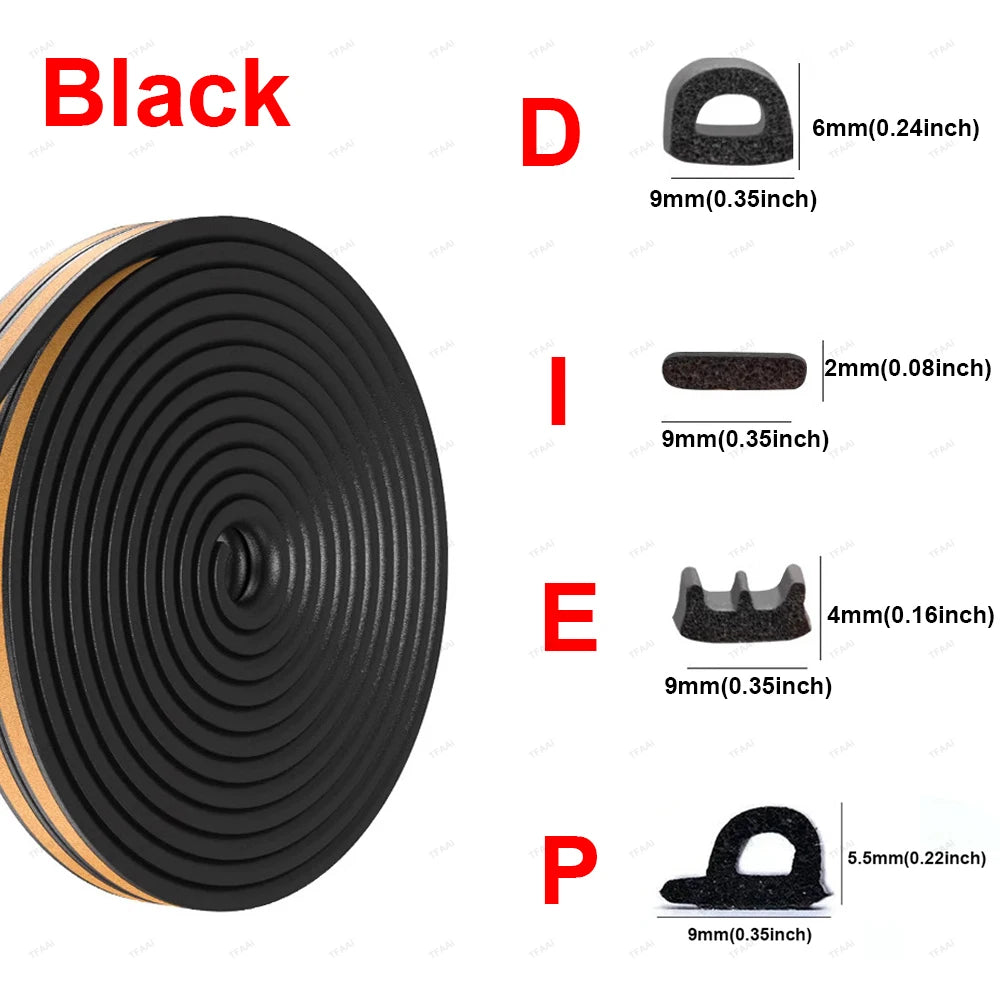 5m/10m DIEP Shape Window Seal Strip 4 Colors Self-adhesive Rubber Weather Stripping Door Windproof Insulation Noise Tape